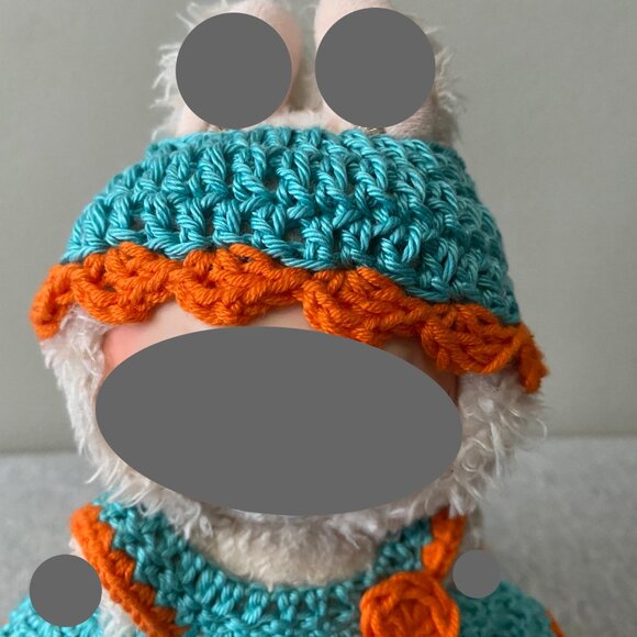 Handmade Crochet Blue Orange Outfit for 17cm Plush Doll 2-Piece Set - Picture 6 of 7